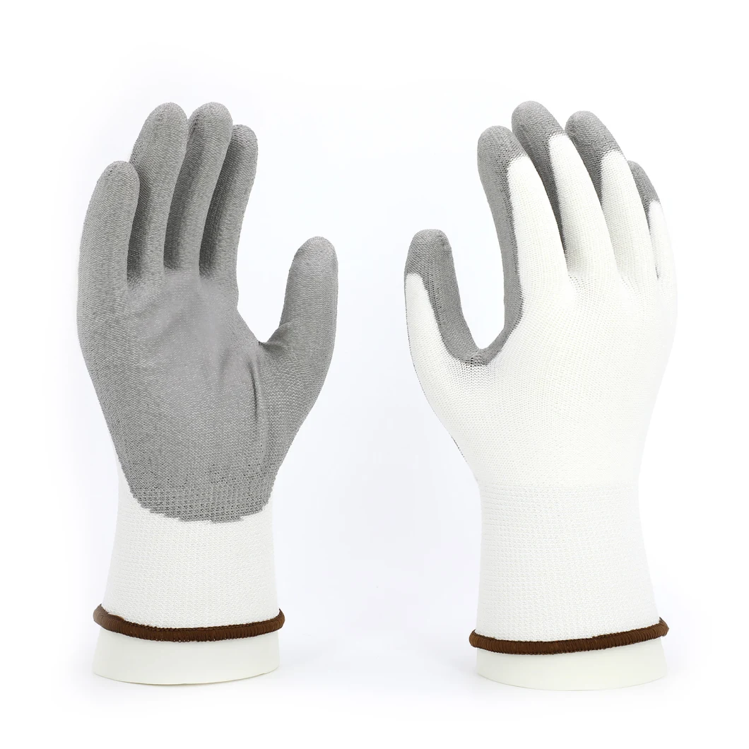 Hppe Industrial Fiber Anti Cut Resistant White Gray PU Coated Wholesale Protective Working Labor Working Safety Work Gloves