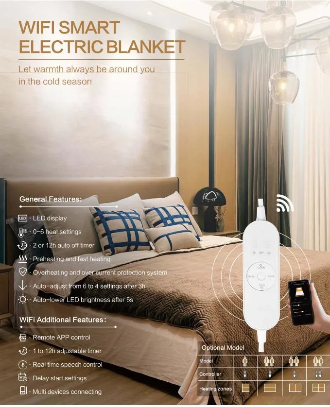 Flannel Fleece Electric Blanket Stamp Welding Design Electric Heating Over Blanket for Winter in Good Quality