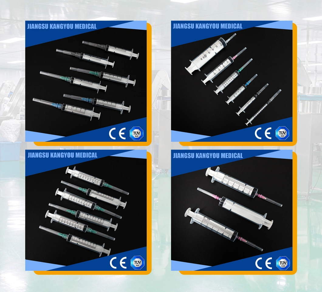 Medical Device 3-Part Disposable Plastic Injection Syringe with Needle Luer Slip or Luer Lock