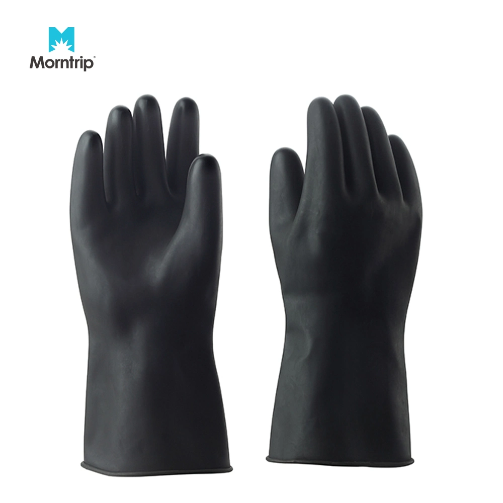 High Quality En388 Black Long Protective Heavy Duty Waterproof Industrial Safety Wholesale Heat Chemical Resistant Mechanic Natural Rubber Hand Gloves