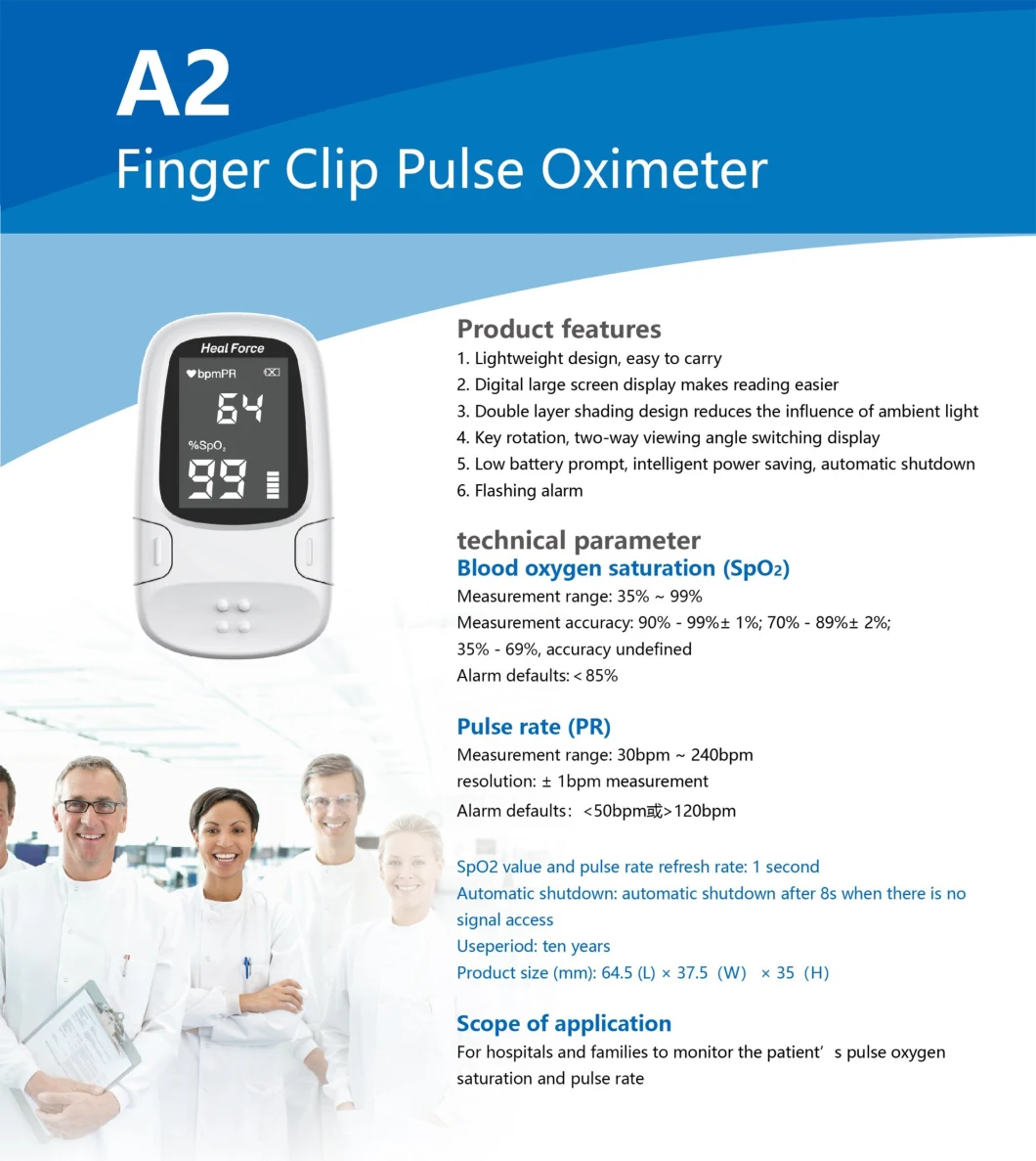 Free Sample Heal Force Wholesale SpO2 Handheld Finger Oximete Medical Blood Oxygen Oxy Monitor Fingertip Pulse Oximeter Cheap Household Medical Devices