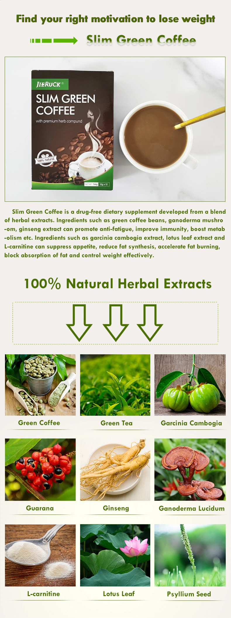 Chinese Herbs Strong Effect Garcinia Cambogia Plant Extracts Weight Loss Diet Green Coffee Slimming Products